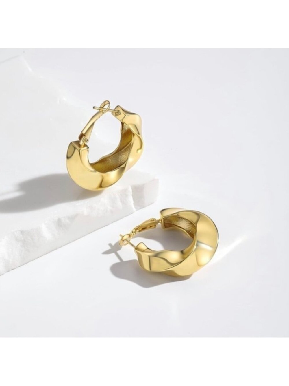 GOLD 14k Gold Plated Twist Hoop Earrings - Picture 2 of 5